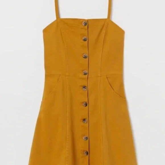 H&M | Dresses | 32 Nwt Hm Mustard Yellow Denim Button Up Dress Sz0 |  Poshmark